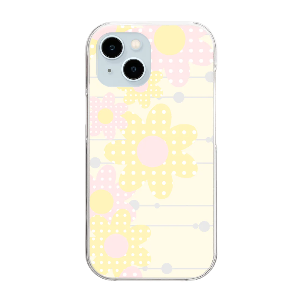 kazeou（風王）のレトロ風花(ドット)黄・ピンク縦 Clear Smartphone Case