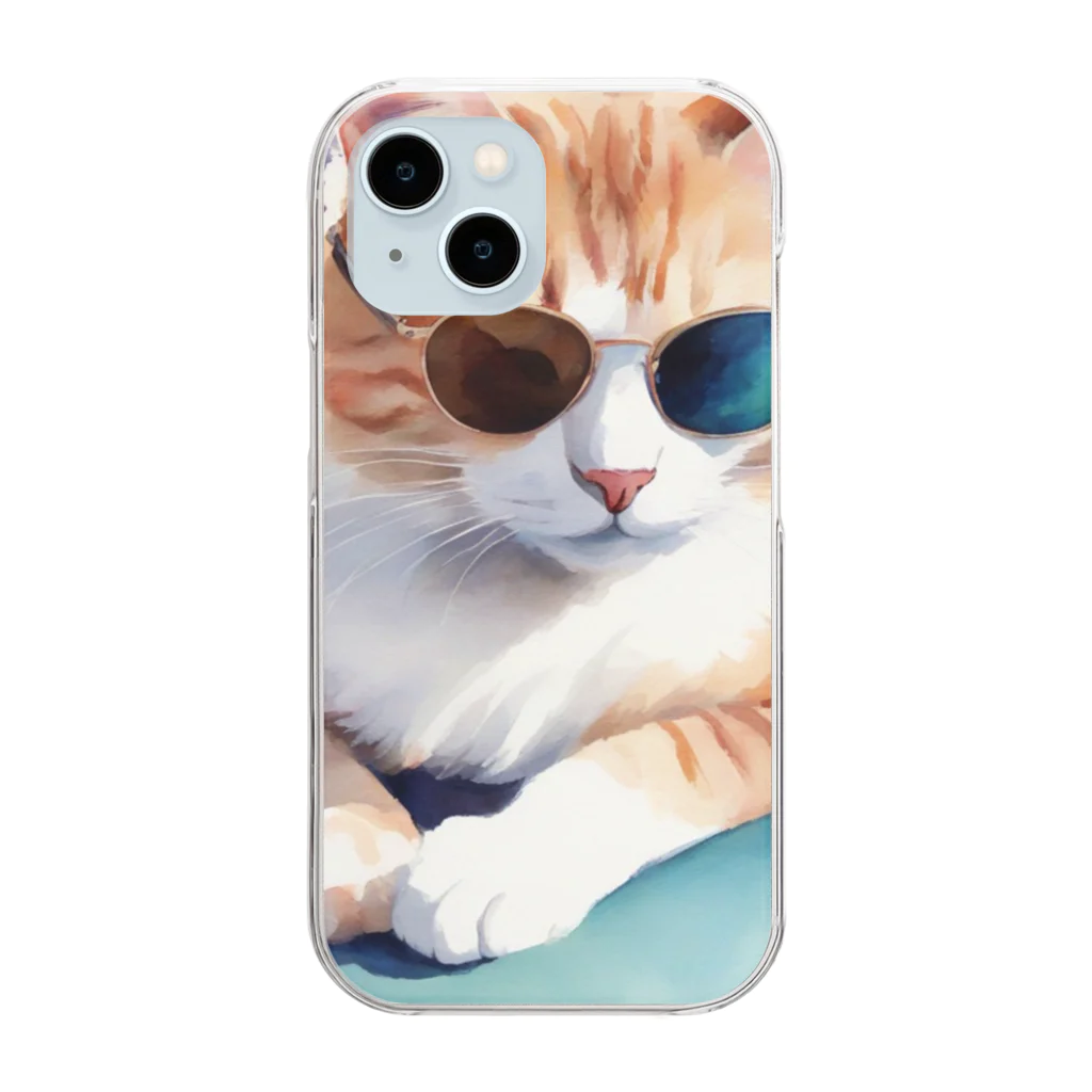 ryusky_333のサングラス姿の猫がヨガポーズでリラックス！ Clear Smartphone Case