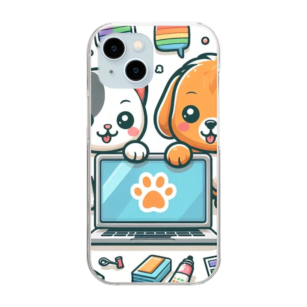 Iyashi_Nowの猫と犬のコラボ Clear Smartphone Case