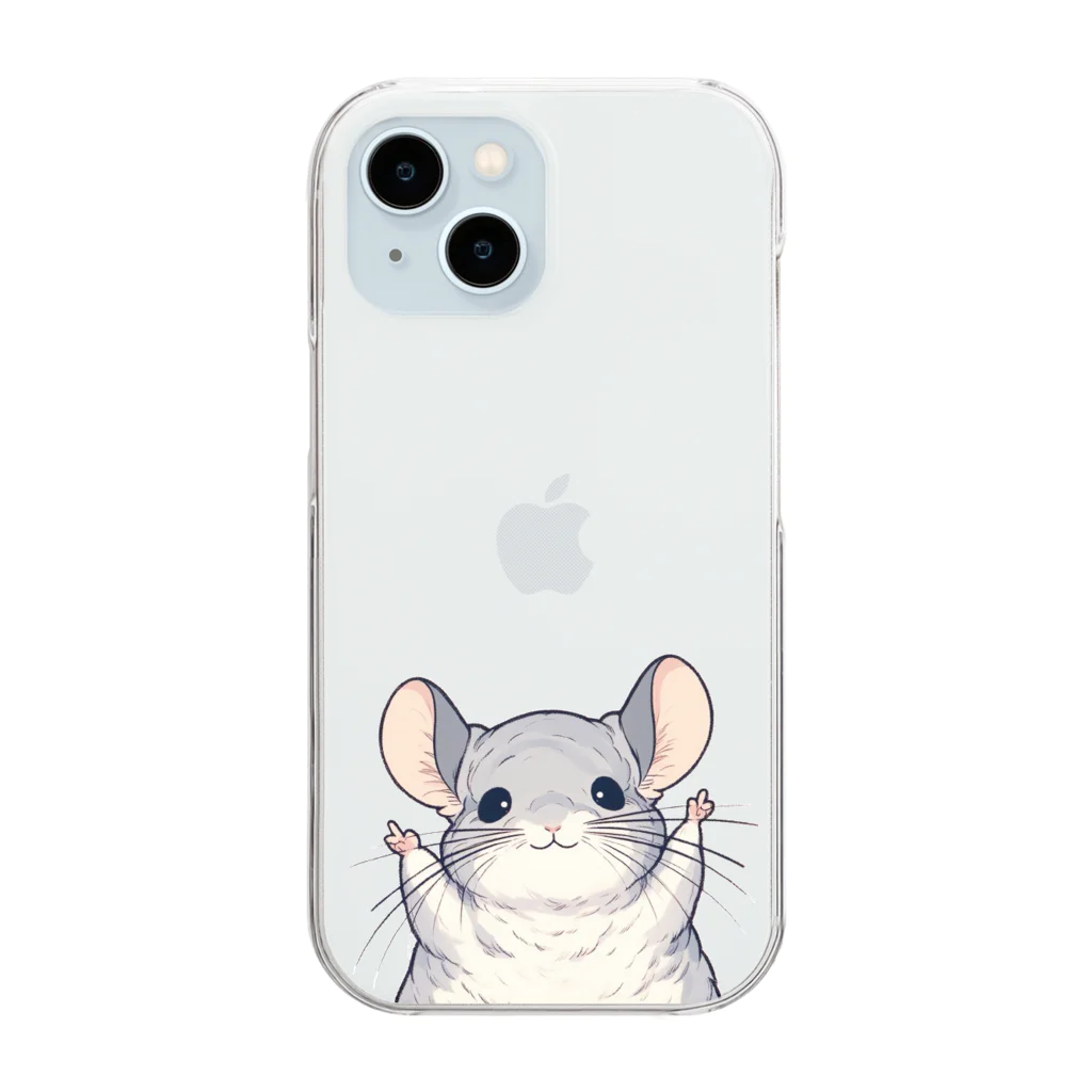 もふっとチンチラ🐭のばんざいチンチラ Clear Smartphone Case