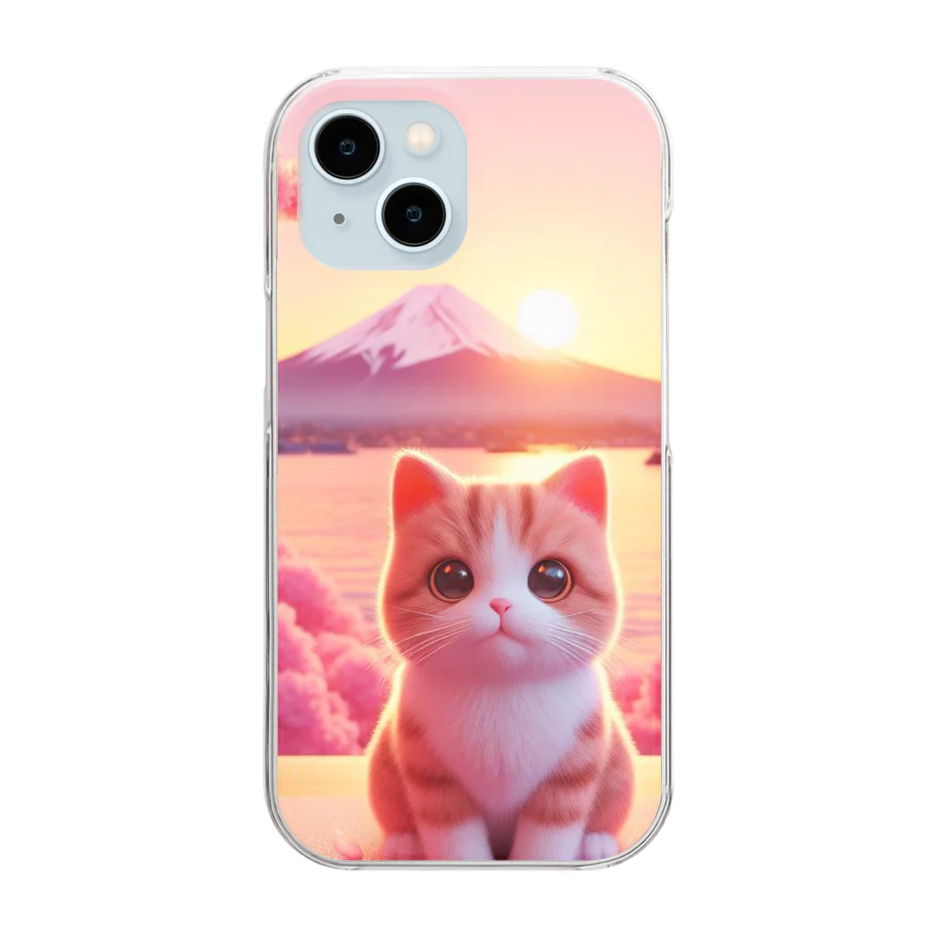 takemomoの富士山ネコちゃん Clear Smartphone Case