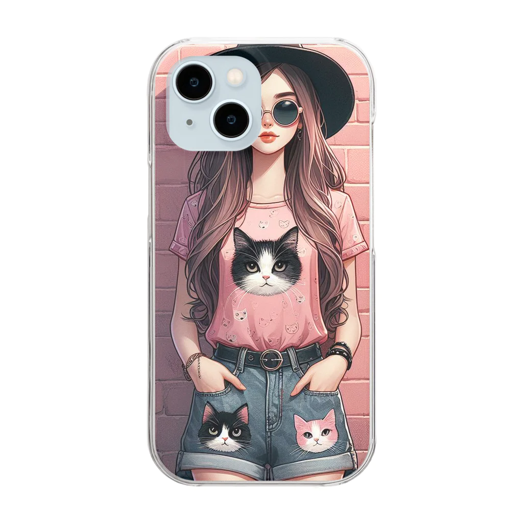 SaltyCookie Design Worksの猫好きの女の子のファッション(1) Clear Smartphone Case