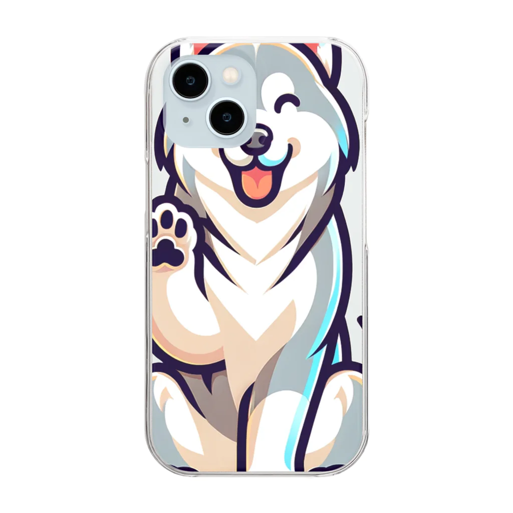 WANnyanDesign 犬猫イラストレーターのシベリアンハスキー（お手） Clear Smartphone Case