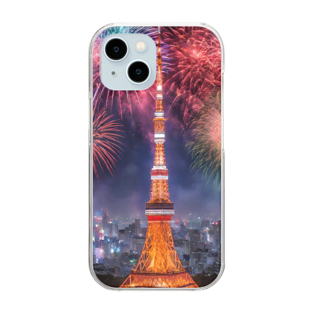 Christina_w_s クリスティーナ ダブリューエスの花火と東京タワー Clear Smartphone Case