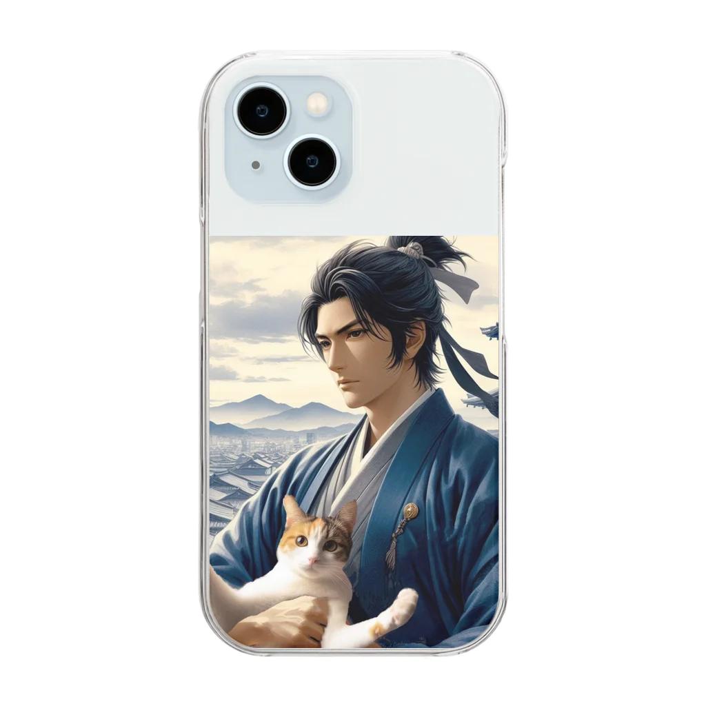 猫好き Japanの猫好きな武士 Clear Smartphone Case