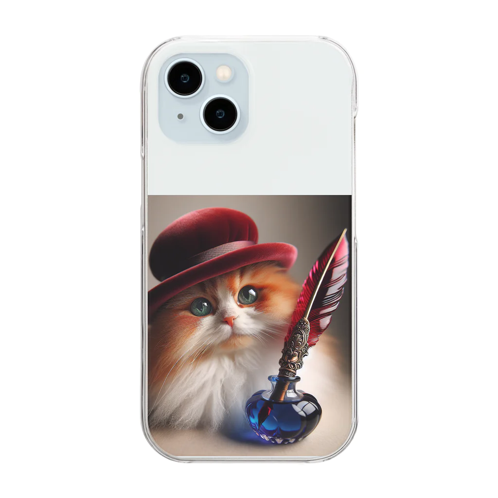 neko_shopの羽ペン猫作家 Clear Smartphone Case