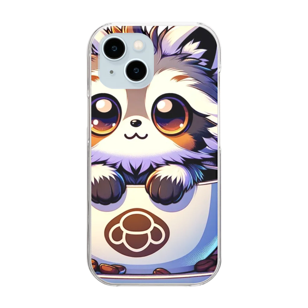 コウヘイのにゃんコーヒー タヌキ猫 Clear Smartphone Case