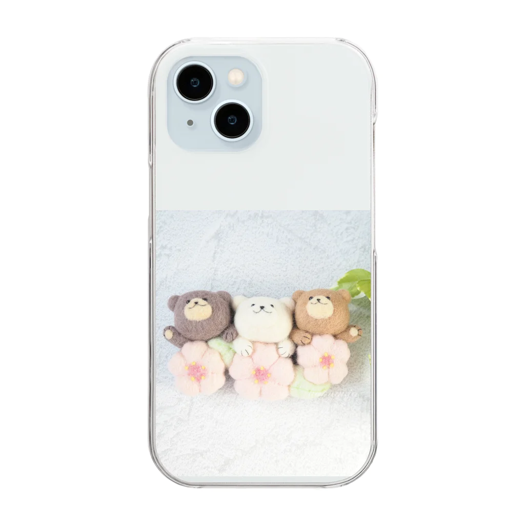 kumamia（くまみあ）のくまの3兄弟（桜） Clear Smartphone Case