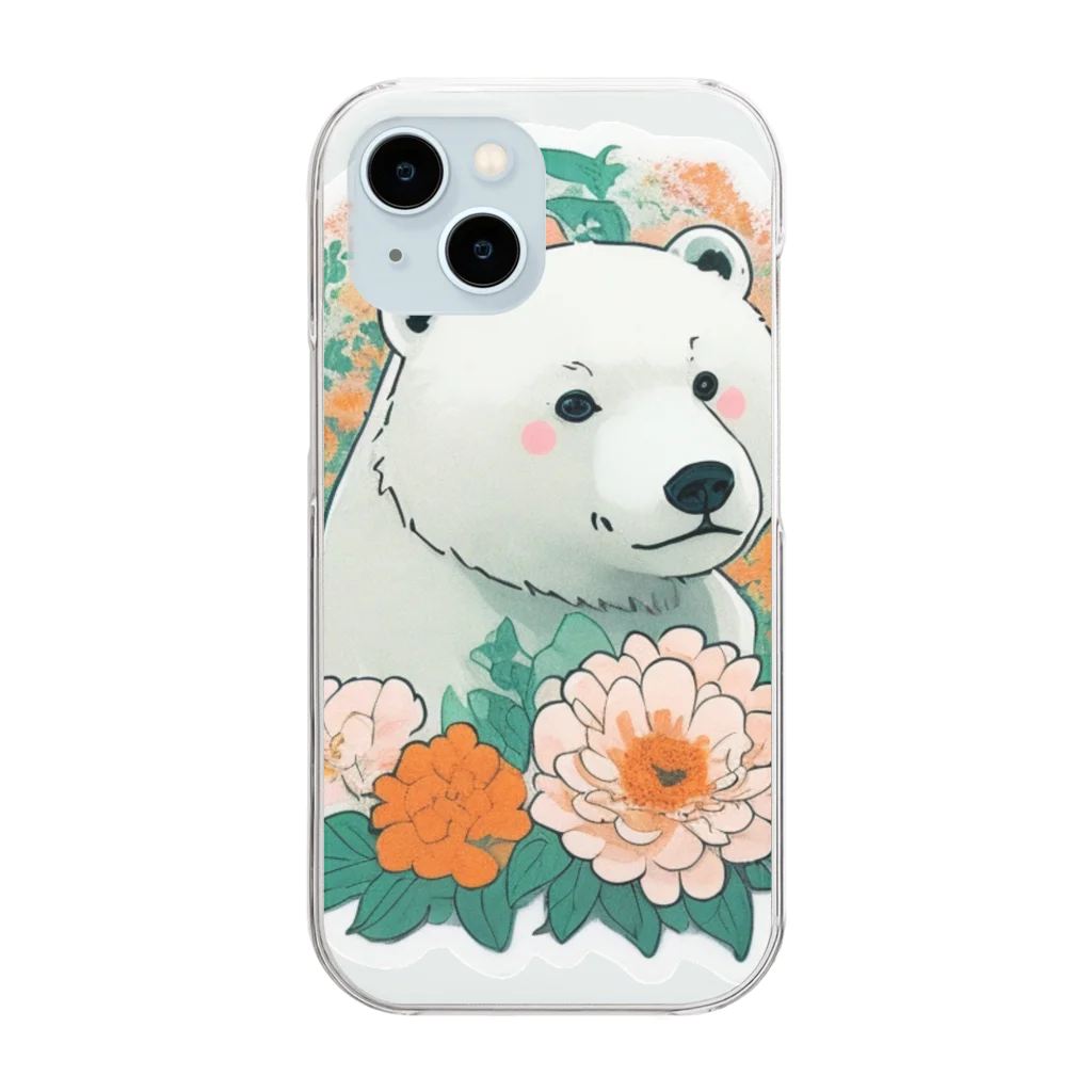 りんりんの可愛いシロクマちゃんショップ　かわいいよ！の花に囲まれている白くま Clear Smartphone Case