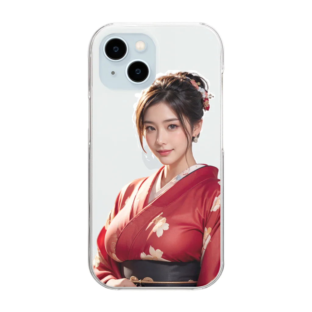 ramekoのラメ子_着物_赤 Clear Smartphone Case