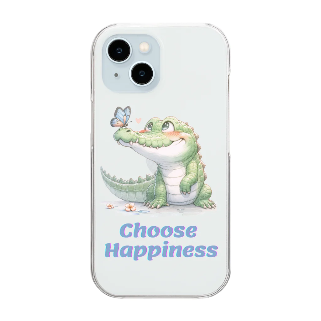 ワニ部（crocodile club)の蝶とワニさん Clear Smartphone Case