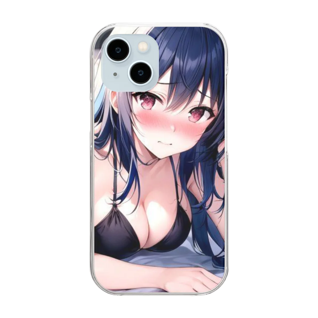 あなたに夢中の黒いビキニの女の子2（青髪Ｖｅｒ．） Clear Smartphone Case