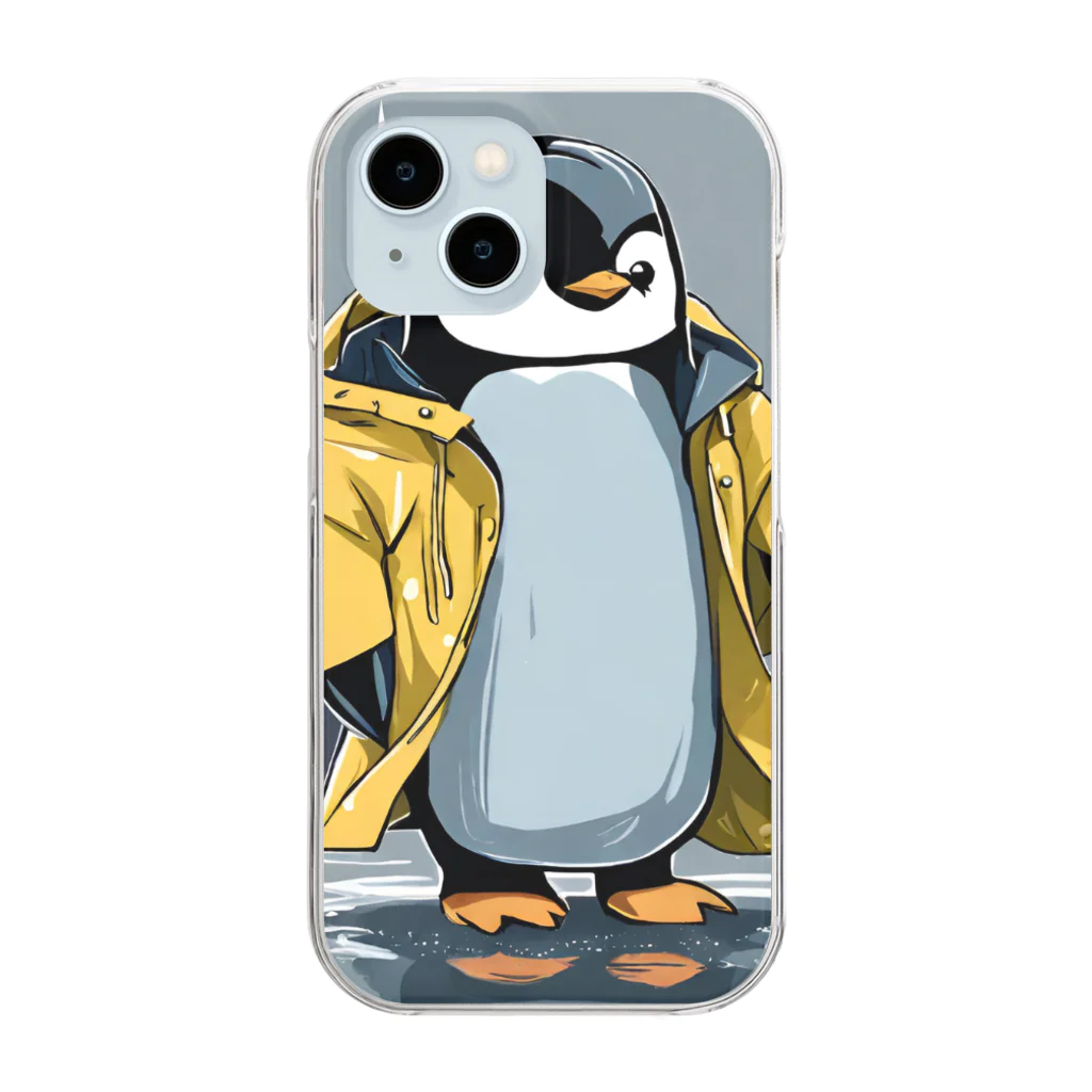tak12_12のレインコートをつけたペンギン Clear Smartphone Case