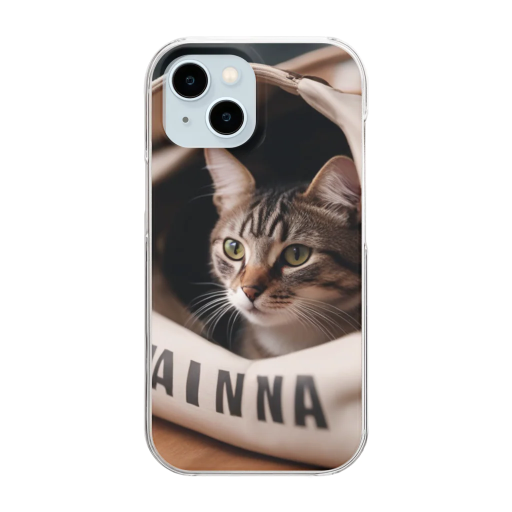 LuckyRiverShineの袋に入っている猫 Clear Smartphone Case