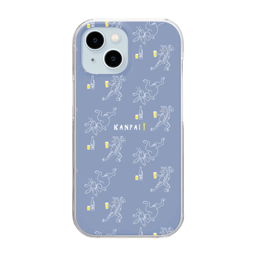 ビールとアート TM-3 Designの名画 × BEER（鳥獣戯画）白線画-pattern-ブルーグレー Clear Smartphone Case