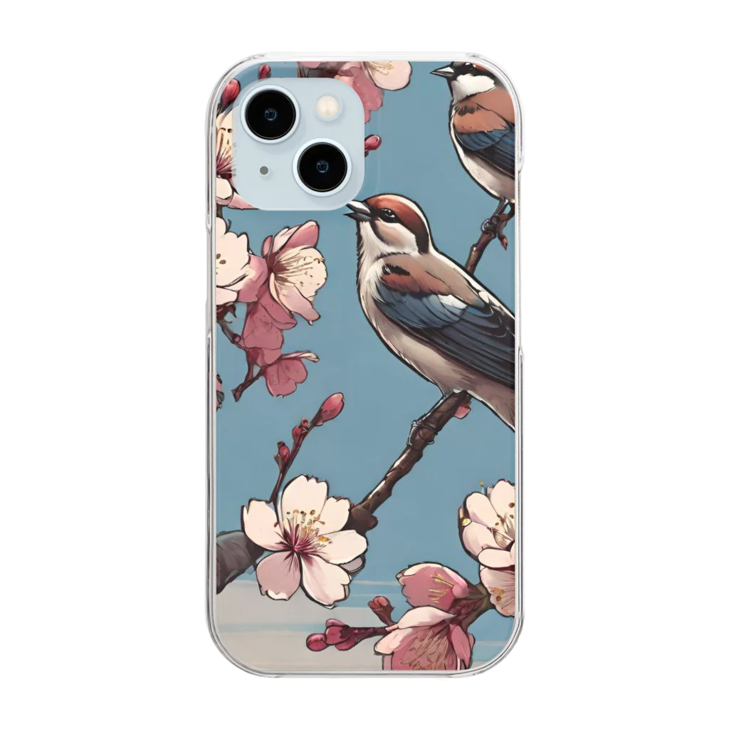 ウェブエンパイアの桜と雀（Cherry blossom & sparrow)  01 Clear Smartphone Case