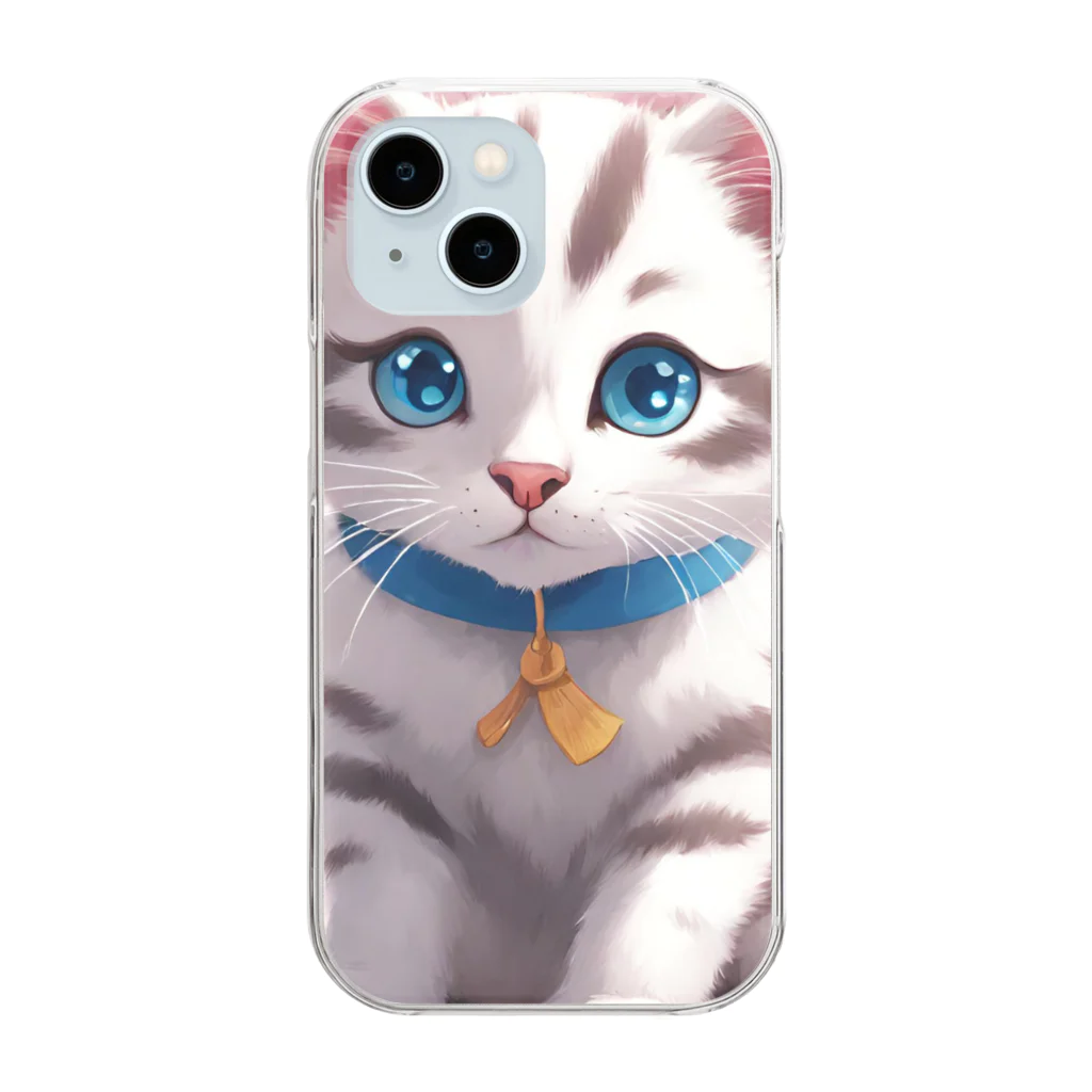 yoiyononakaの春と桜と虎縞白猫02 Clear Smartphone Case