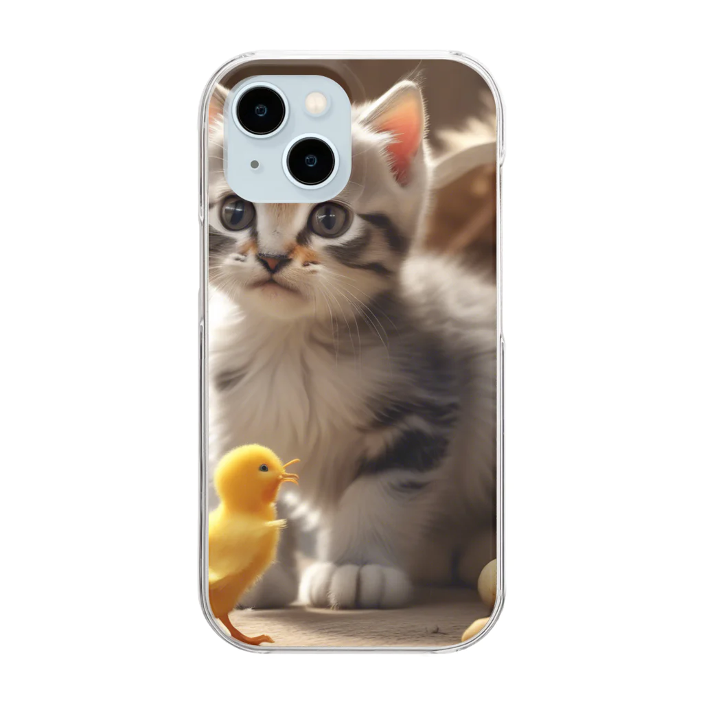 だんのんの可愛いヒヨコと猫ママ Clear Smartphone Case