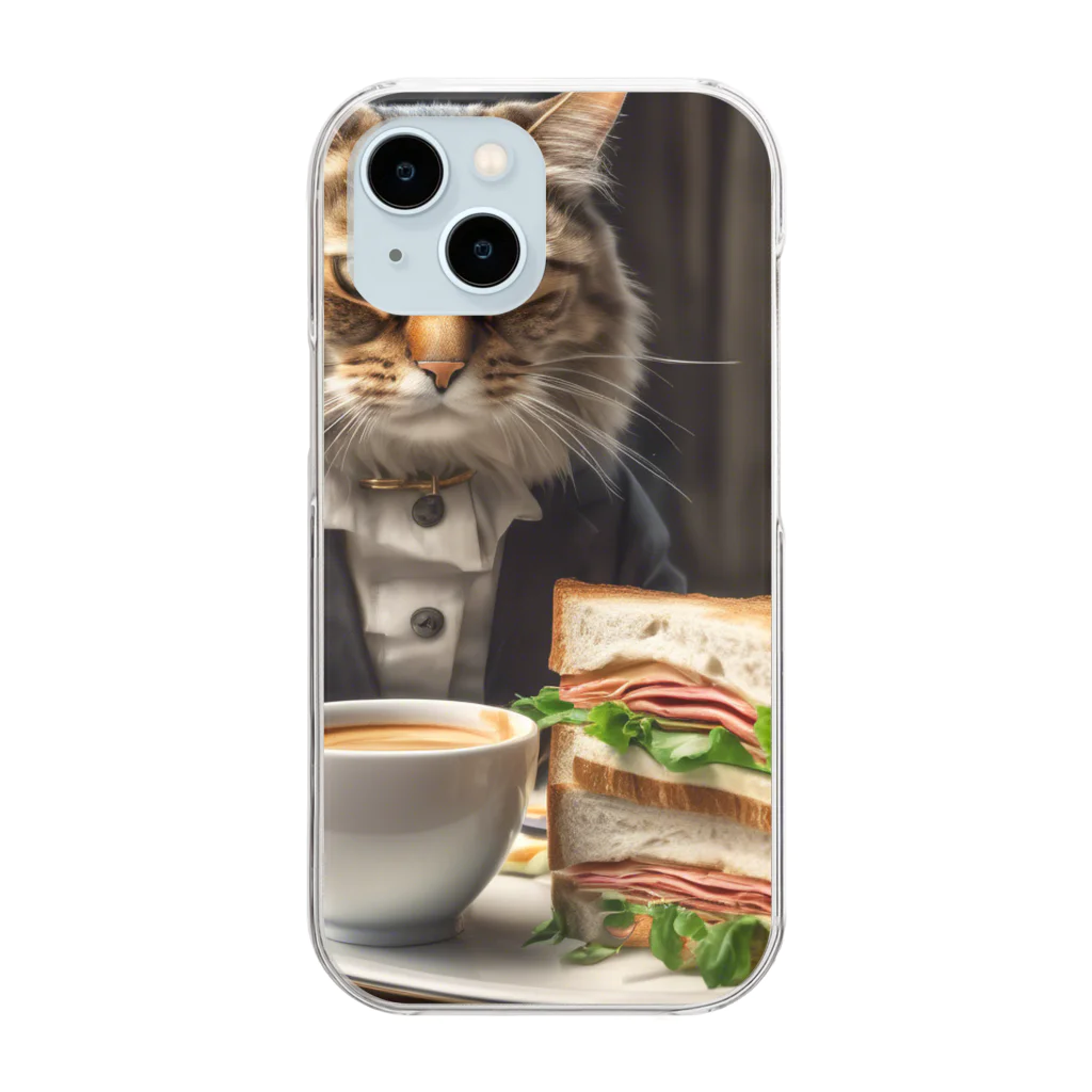 だんのんのサンドイッチでランチする猫 Clear Smartphone Case