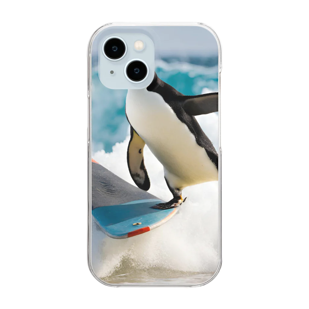 hakumenhonのサーフィンするペンギン Clear Smartphone Case