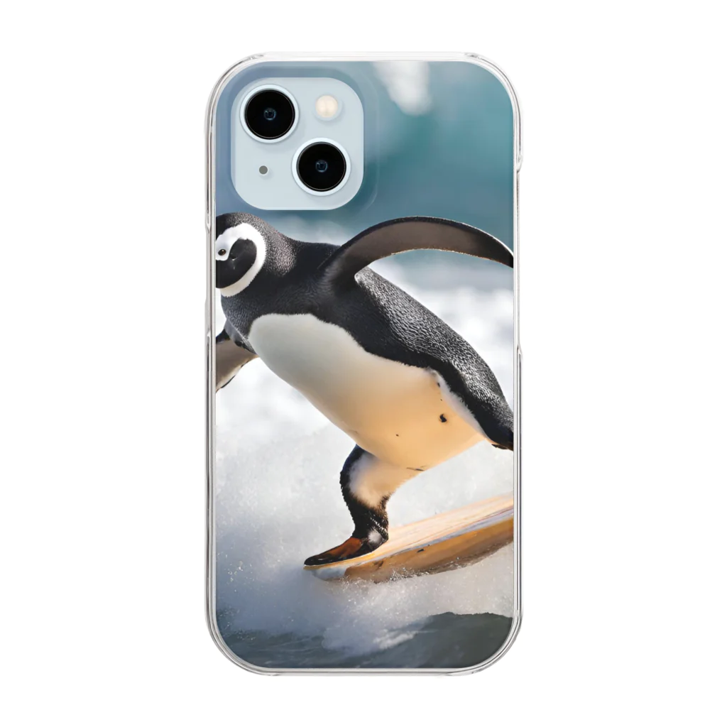 hakumenhonのサーフィンするペンギン第2弾 Clear Smartphone Case