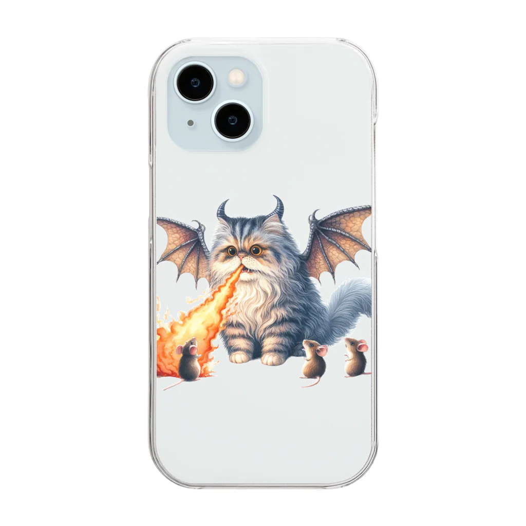 nekodoragonのブサカワ！火噴き猫ドラゴン　背景透過ver Clear Smartphone Case