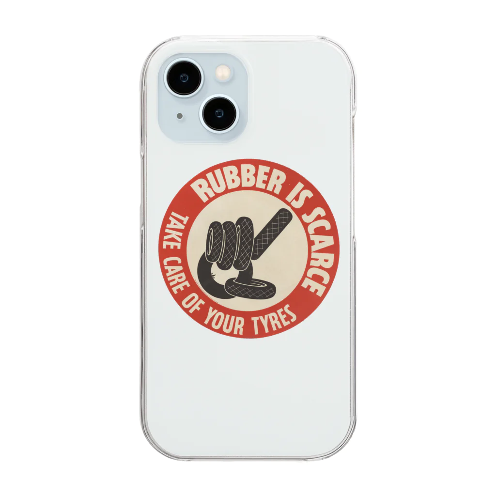 HidegoVintageShopのRubber is Scarce – Take Care of Your Tyres クリアスマホケース