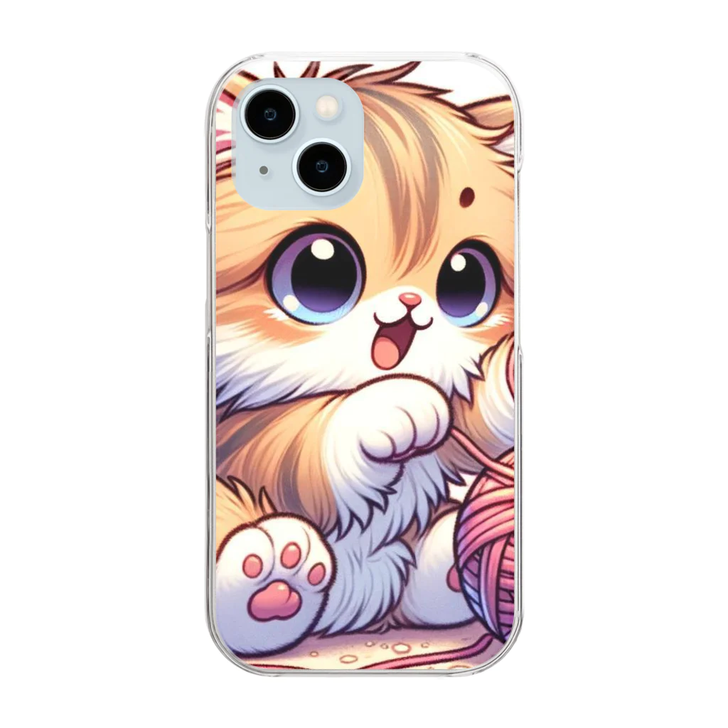 ネコ好き！！の毛糸で遊ぶ子猫 Clear Smartphone Case