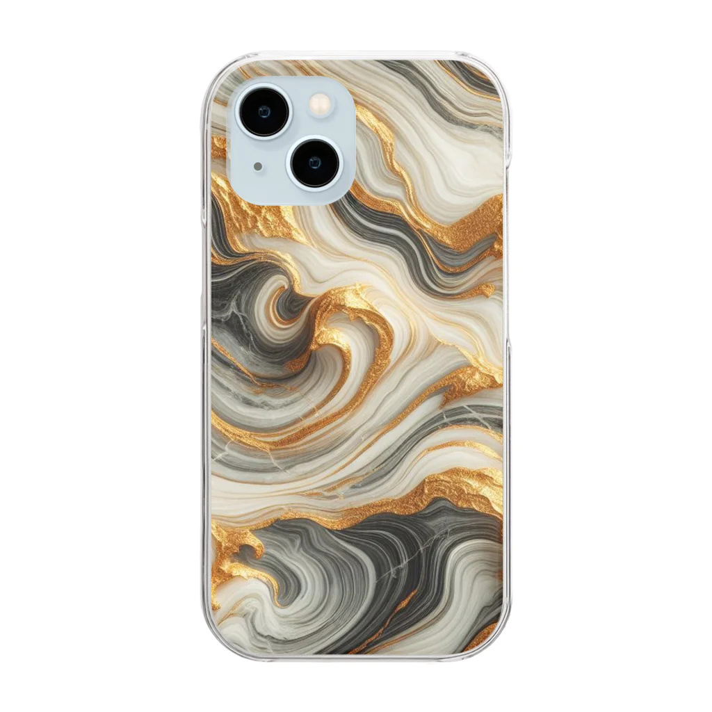 marblesのmarble gold waves クリアスマホケース