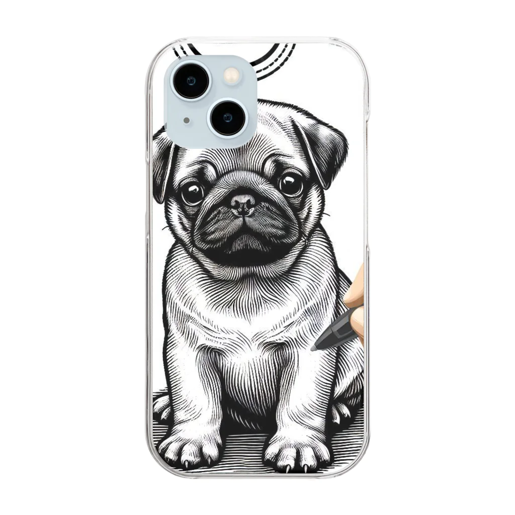 鼻ぺちゃ犬と和猫のデッサンパグ T Clear Smartphone Case