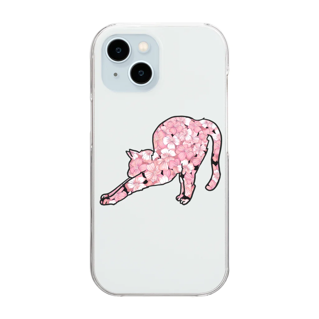 parucatsの桜猫クリアスマホケース【cherry blossom cat】stretch Clear Smartphone Case