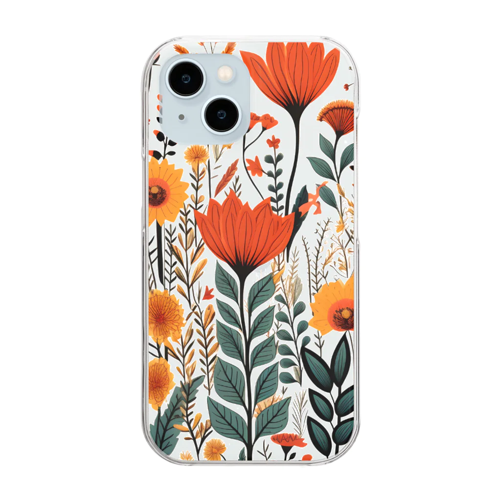 Grazing Wombatのヴィンテージなボヘミアンスタイルの花柄　Vintage Bohemian-style floral pattern Clear Smartphone Case