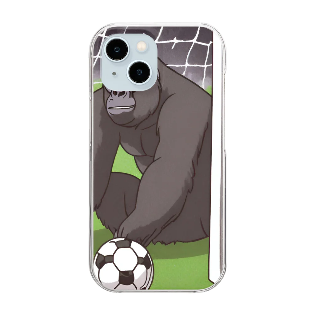 ganeshaのサッカーでゴールを守る白黒のゴリラ Clear Smartphone Case