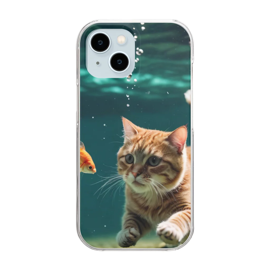 sion1010の泳ぐ猫グッズ Clear Smartphone Case