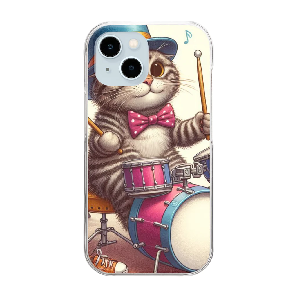 パパネコのドラムキャット Clear Smartphone Case