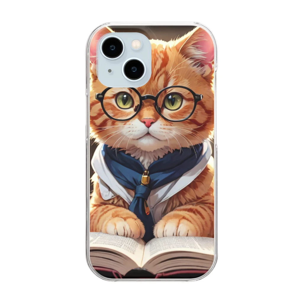 L Laurelの知的でかわいい猫が本に没頭中！ Clear Smartphone Case