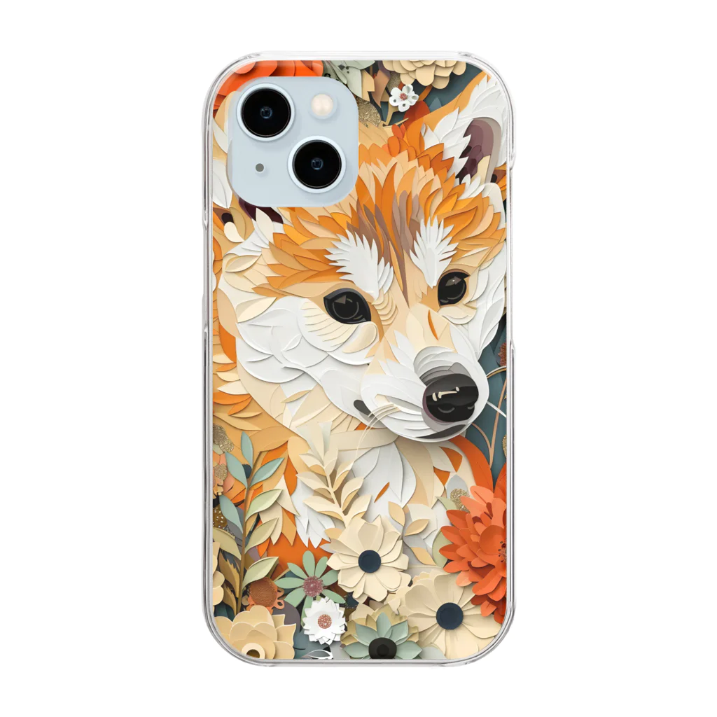 Grazing Wombatのデジタル３D紙細工風アートの柴犬 Clear Smartphone Case