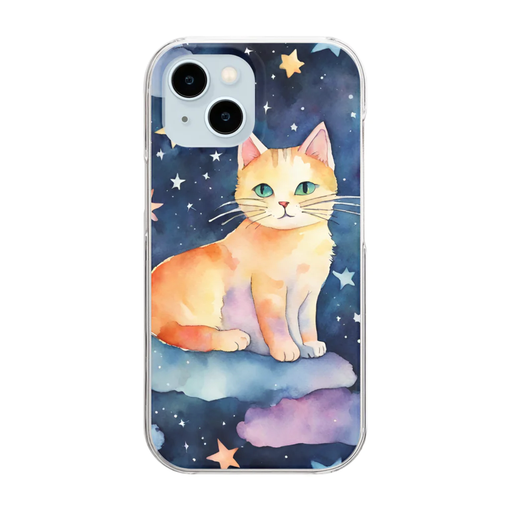 星降る夜にの月と猫 Clear Smartphone Case