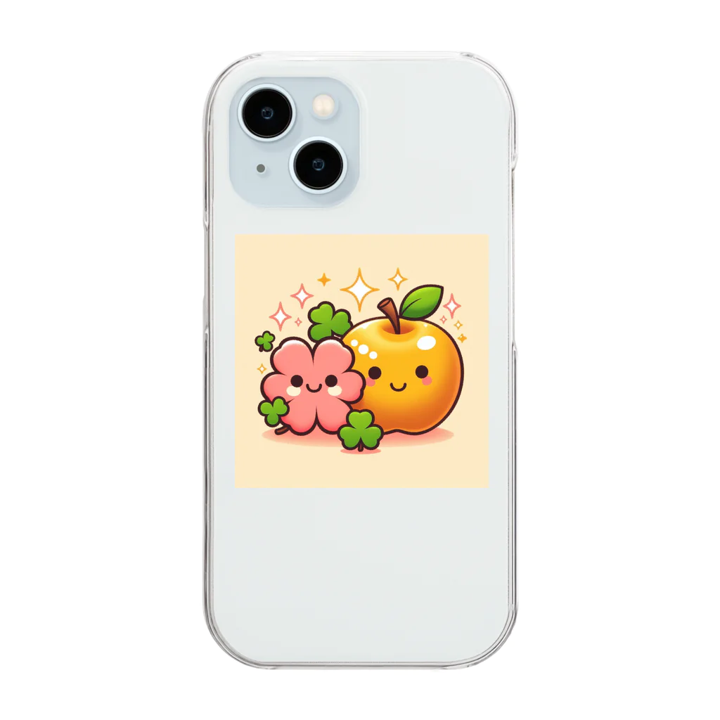 金運上昇金のリンゴの恋愛運アップの金のリンゴとピンクのクローバー Clear Smartphone Case