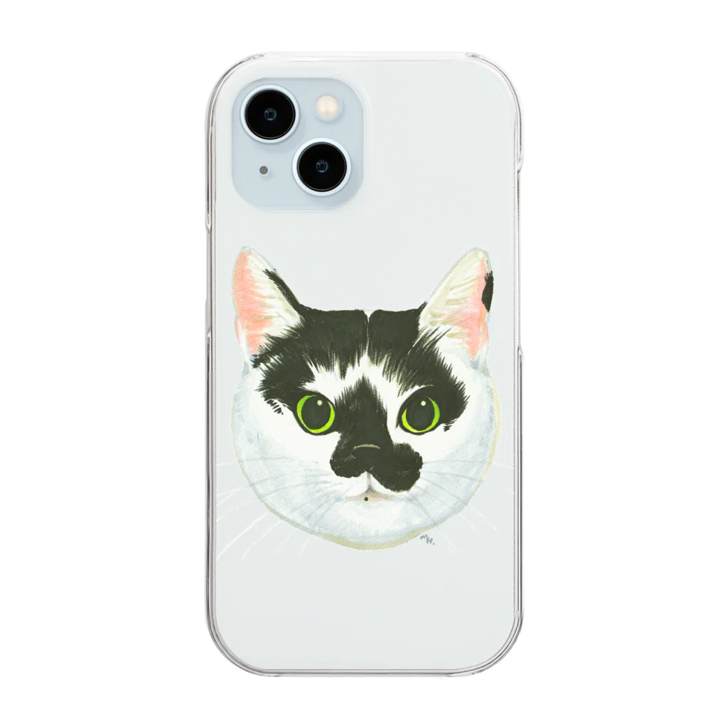 segasworksのねこさんのお顔（白黒ねこ） Clear Smartphone Case