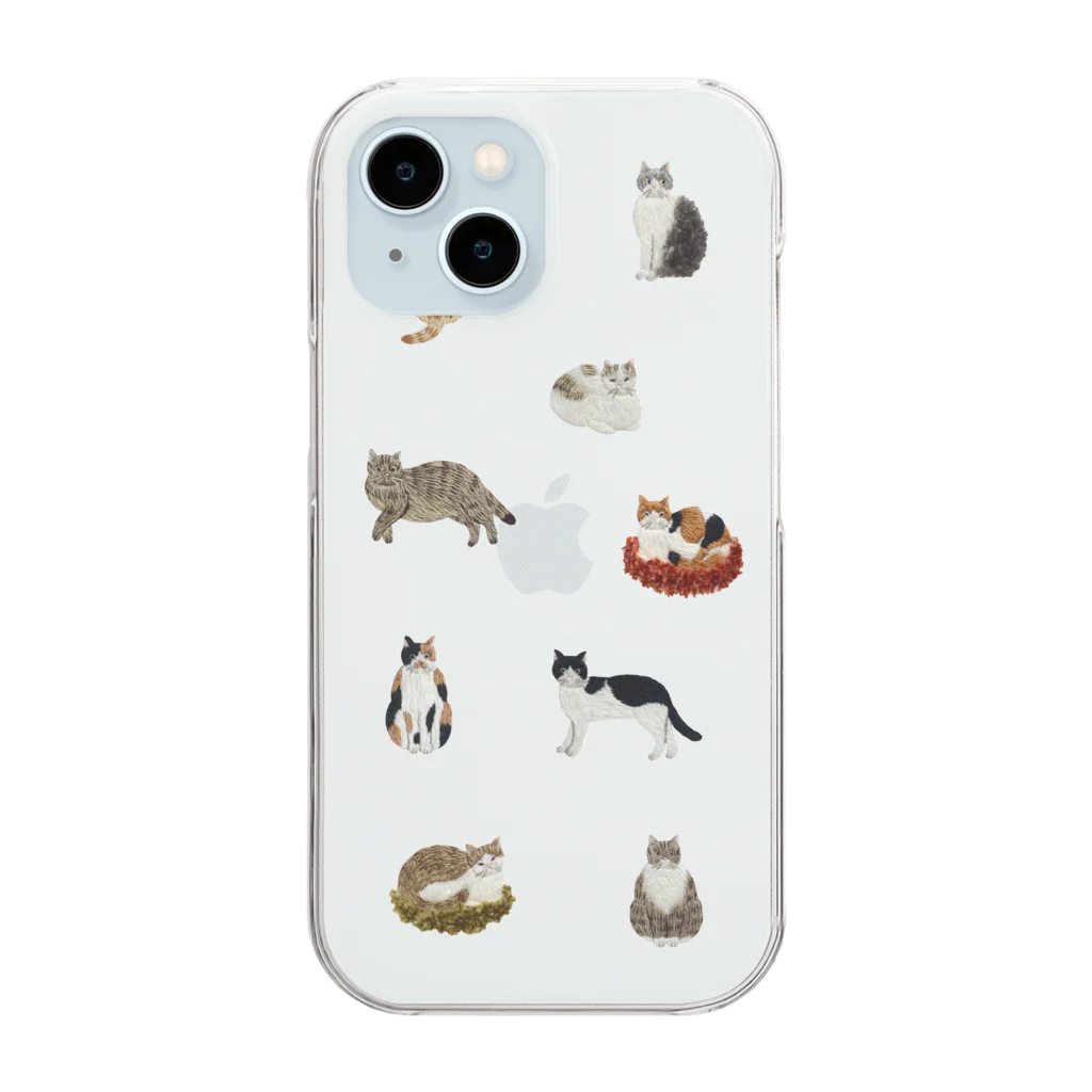 embroidery kanaeccoの猫刺繍 Clear Smartphone Case