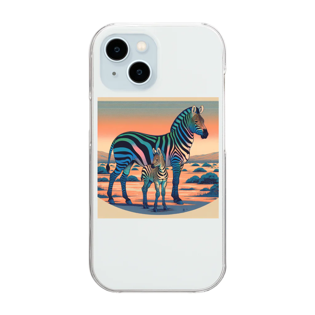 chaochao0701の浮世絵風　シマウマ（偉大な野生動物）"Ukiyo-e Style Zebra (Majestic Wild Animal)" "浮世绘风格的斑马（伟大的野生动物）" Clear Smartphone Case