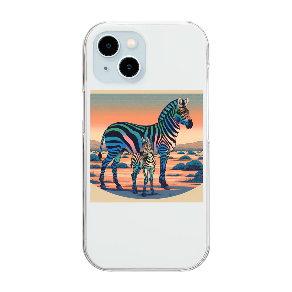 chaochao0701の浮世絵風　シマウマ（偉大な野生動物）"Ukiyo-e Style Zebra (Majestic Wild Animal)" "浮世绘风格的斑马（伟大的野生动物）" クリアスマホケース