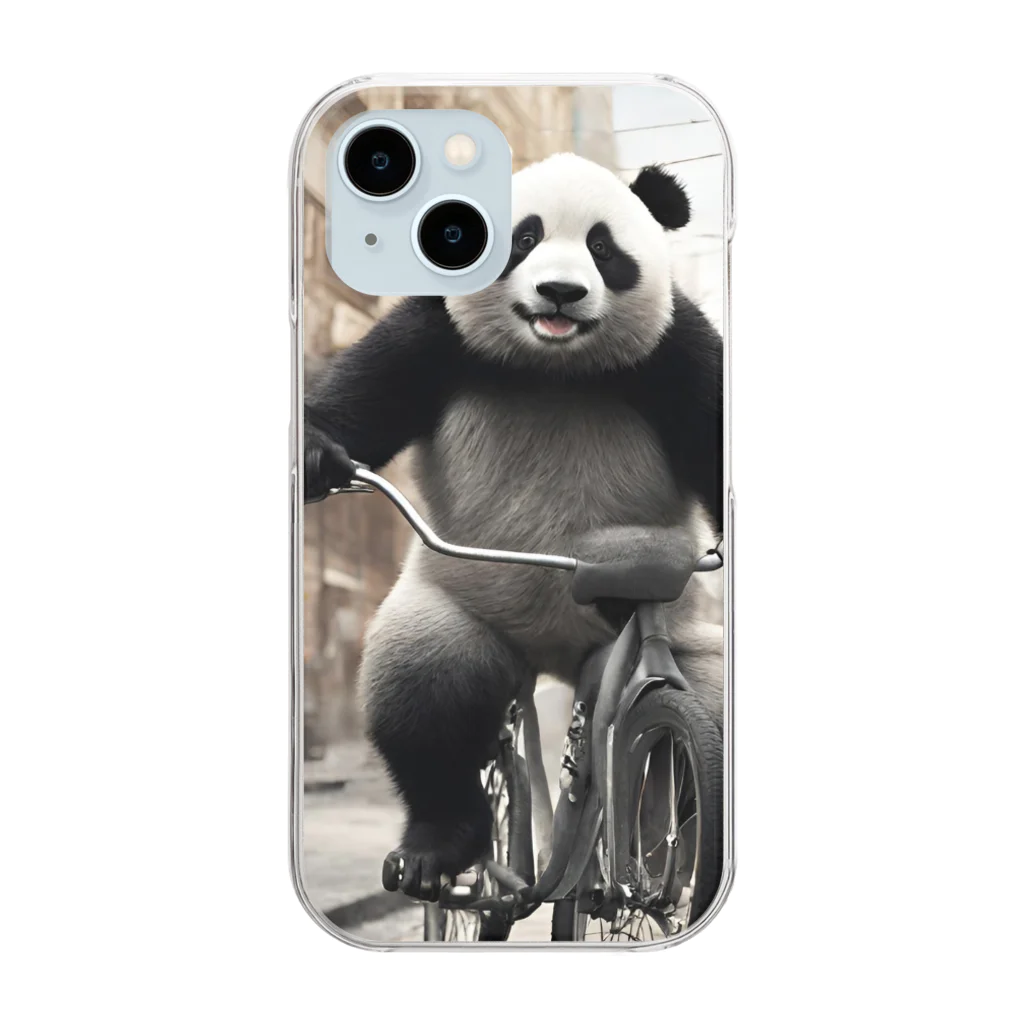 YAMA-NEKOの自転車に乗るパンダ Clear Smartphone Case