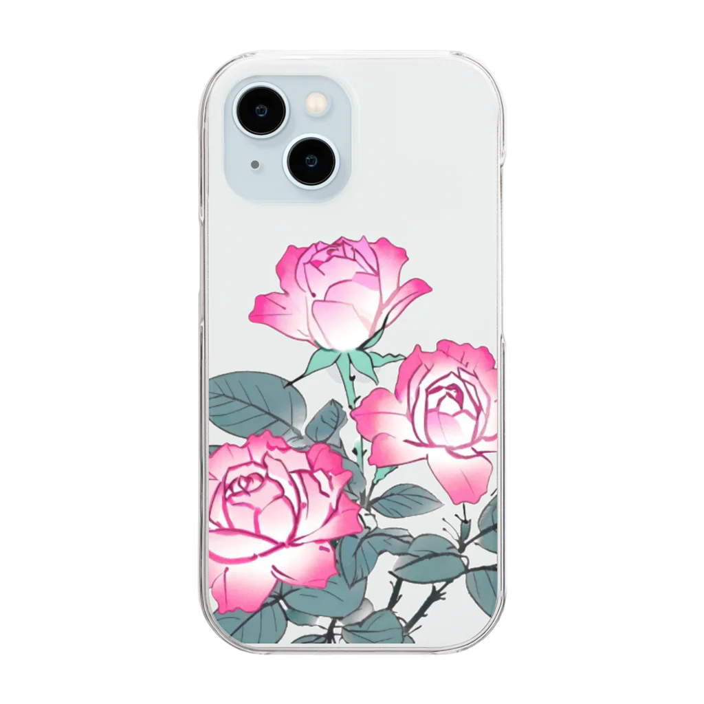 RetrowaveFlowerのRetrowaveFlower-薔薇(ピンク)- Clear Smartphone Case