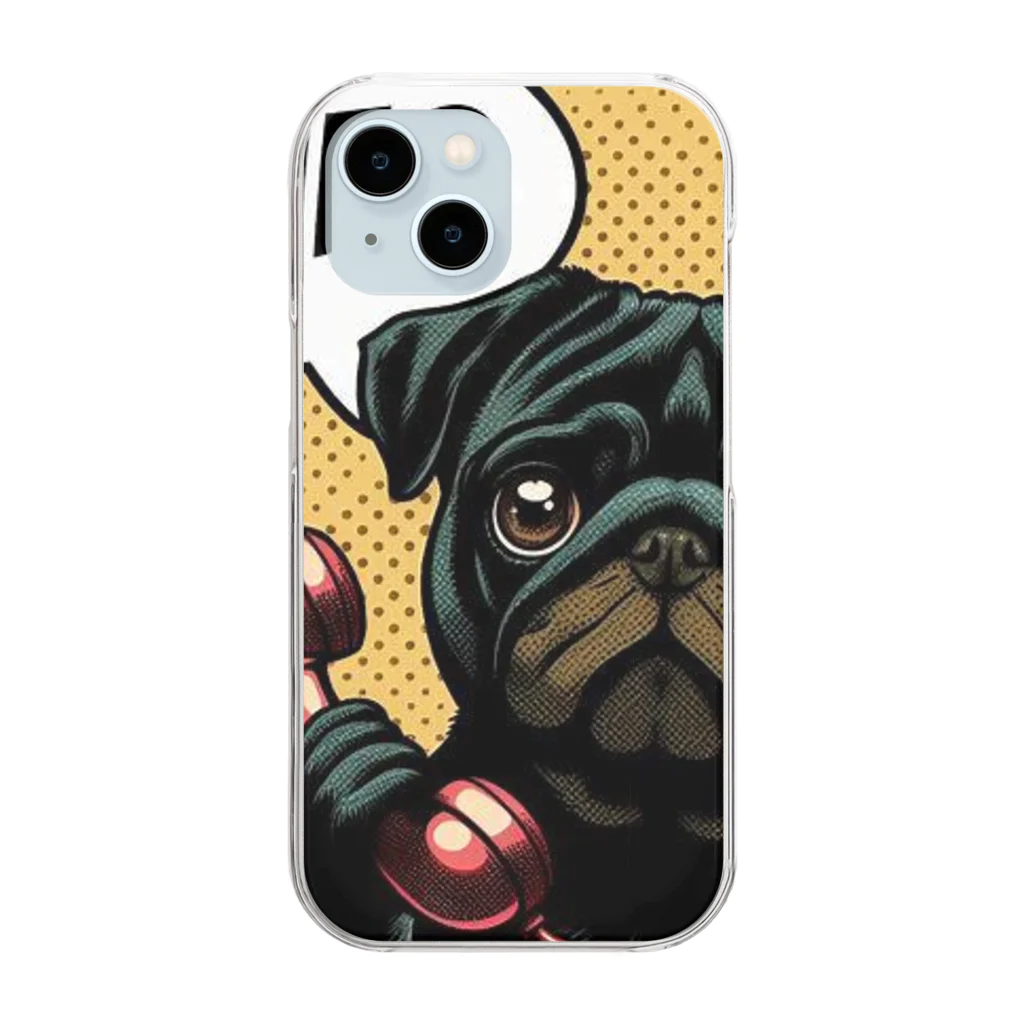 黒パグ🖤Black Pug laboratory🖤のONE? Pug series クリアスマホケース