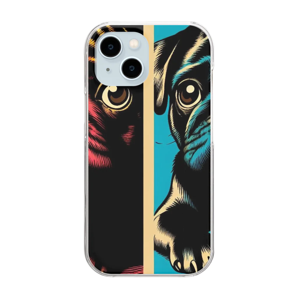 黒パグ🖤Black Pug laboratory🖤のTwo Pugs series Clear Smartphone Case