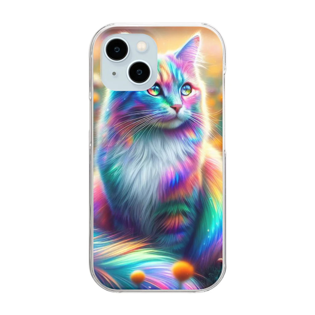 momonekokoの虹色に輝く優雅な猫 Clear Smartphone Case