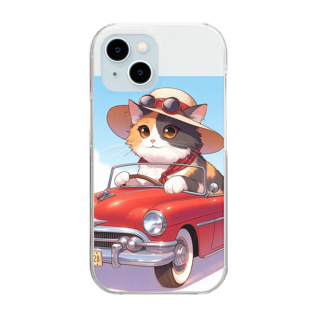 calico starの三毛猫プクちゃん　オープンカー Clear Smartphone Case