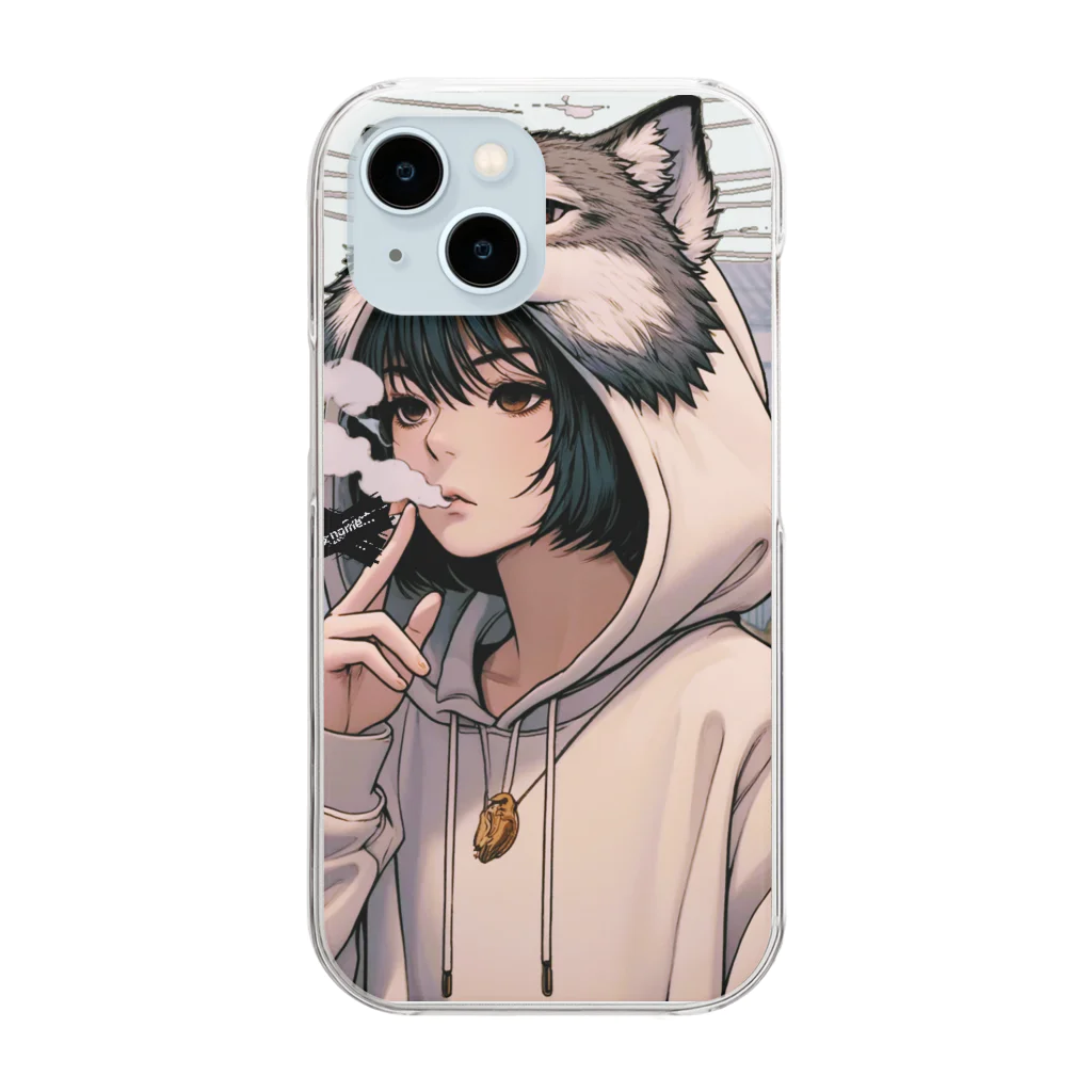 no name...の《背景が変わる⁉️》ウルフ×ウルフカット🐺 Clear Smartphone Case